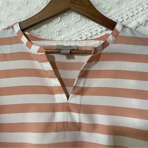 Loft Blouse Striped Split Neck 3/4 Sleeve XS - Picture 4 of 6